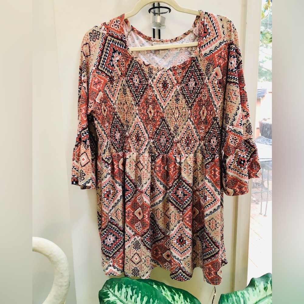 Red and Brown Patterned Women's Tunic